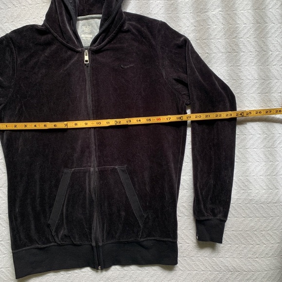 Vintage Nike Sweatshirt Womens Large Black Velour Zip hoodie Y2K Hooded sweater - Picture 5 of 6